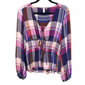 Pilcro Plaid Top Women XS Multi Twee Boho Cottagecore Prairie Retro Preppy Artsy
